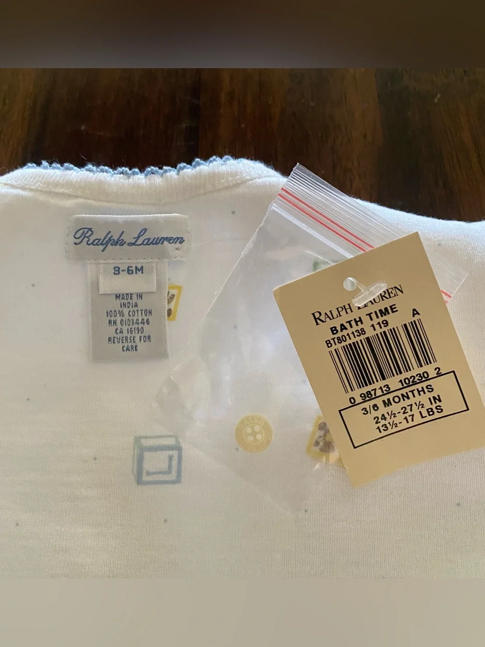 Ralph Lauren White Baby Waffle Knit Cardigan with Light Blue Trim